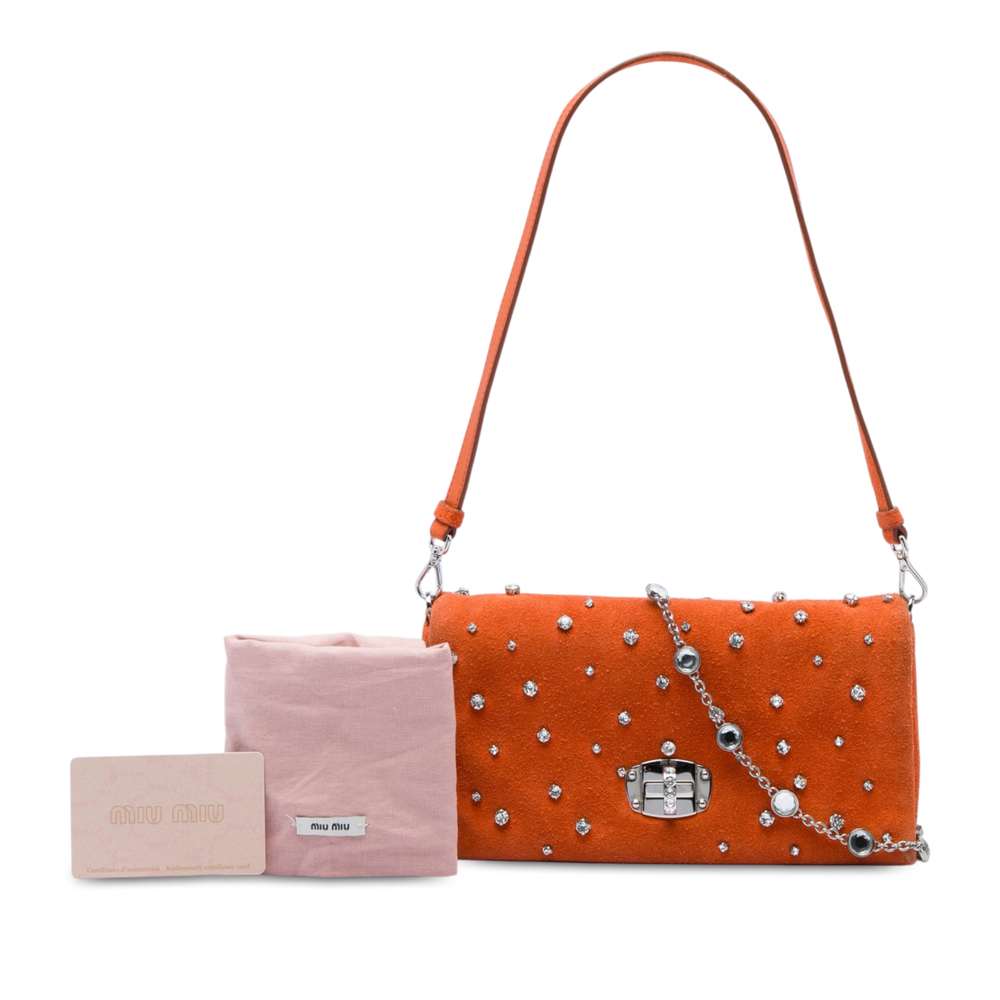 Pre-Loved Miu Miu Crystal Embellished Suede Satchel - Picture 6 of 6
